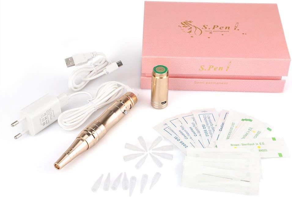 WOOLIY Permanent Makeup Tattoo Pen Rotary Tattoo Machine Makeup Lip and Eyeliner with 15pcs Needles and 15pcs Tips EM804