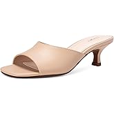 FITORY Womens Kitten Heel Sandals, Square Open Toe Slides with Elastic Strap, Slip-on Dressy Shoes for Daily and Vacation Size 6-11