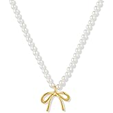 FAUTHENTICUTE Gold Bow Necklace For Women Cute Puffy Bowknot Pendants With Snake/Pearl Chain Dainty Gold Statement Necklace Elegant Bow Jewelry Gift