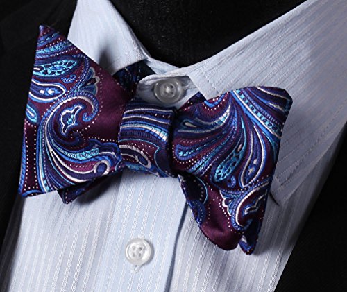 SetSense Men's Floral Jacquard Woven Self Bow Tie Set One Size Purple / Blue