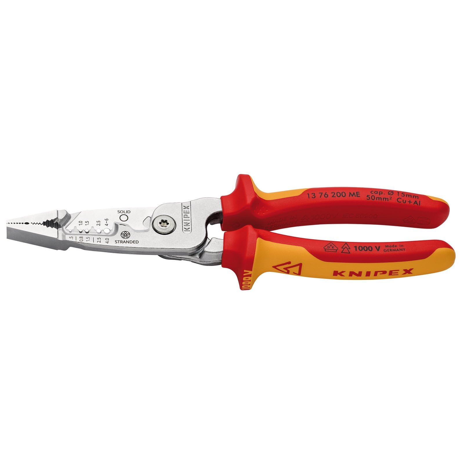 KNIPEX 13192 13 76 200 ME Wire Stripper Metric Version Insulated with Multi-Component Grips, VDE-Tested Chrome-Plated 200mm