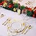 Nervure 175PCS Gold Plastic Plates with Marble Printing & Gold Plastic Silverware:50 Plates, 25 Forks, 25 Knives, 25 Spoons, 25 Cups, 25 Napkins for Thanksgiving & Wedding