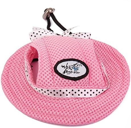 Easywin Round Brim Princess Cap Visor Hat Pet Puppy Dog Cat Mesh Porous Sun Cap with Ear Holes for Teddy Pug Chihuahua-Szie S Pink