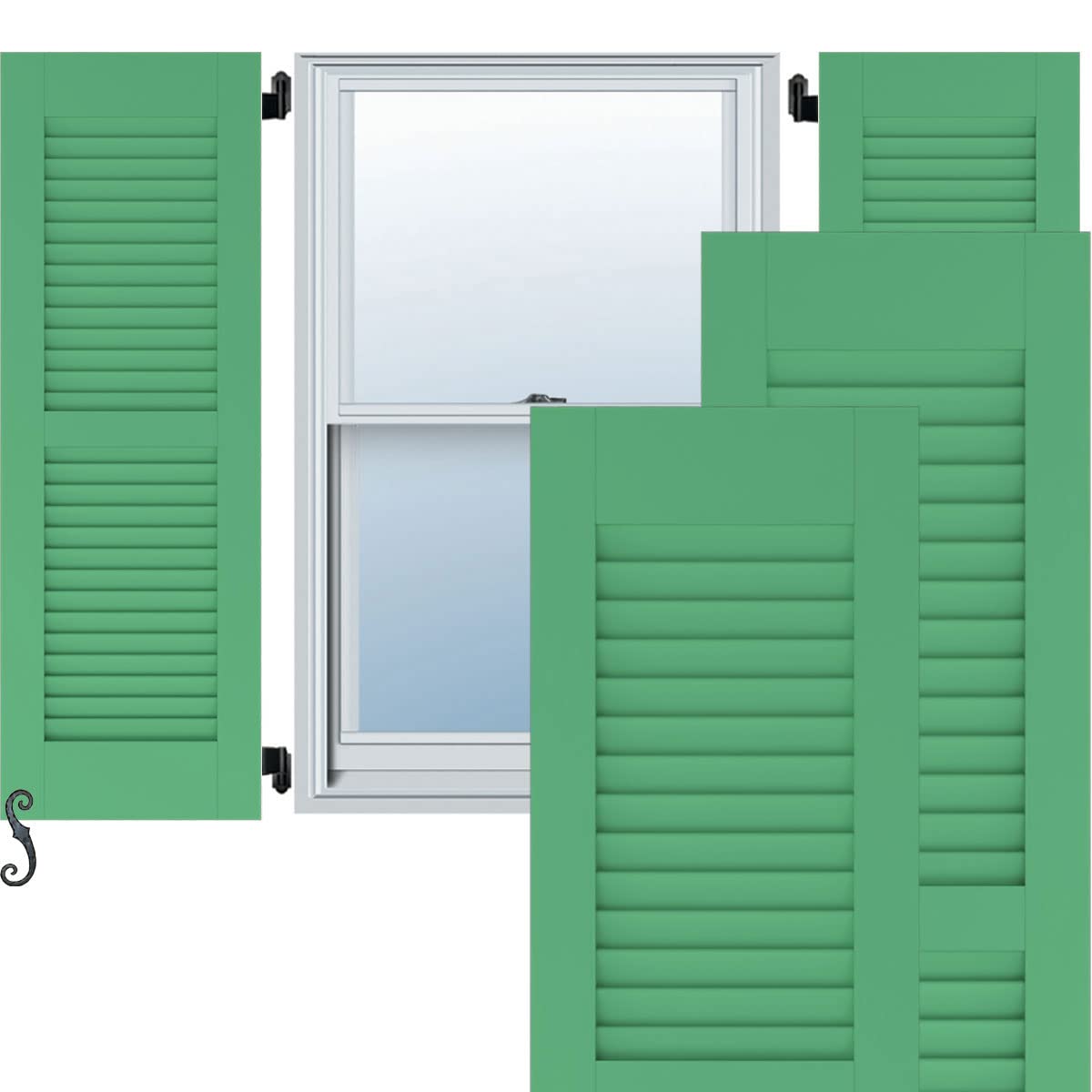 18″W x 53″H Americraft Two Equal Louver Exterior Real Wood Shutters (Per Pair), Lily Pads