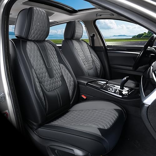 Coverado Car Seat Covers, Premium Leather Seat Cover Car, Waterproof Car Seat Protector with Lumbar Support Front and Rear Pack of 5, Universal Fit for Most Saloons, SUV Pick-up B-8859