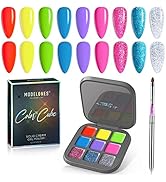 Modelones Gel Nail Polish Set, 9 Colors Bright Neon Solid Gel Polish Hot Pink Glitter Pudding Gel...