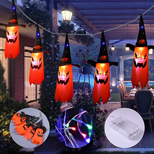 Halloween Lights, 11.5ft Battery Operated 5 LED Halloween Decorations String Lights, Scary Hanging Lighted Ghost Wizard Hat Decoration for Indoor Outdoor Home Party Halloween Decor