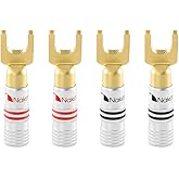 Nakamichi Excel Series 24k Gold Plated Spade Y Banana Plug 12-18 AWG Gauge Size 4mm Speakers Amplifier Hi-Fi AV Stereo Home Theatre Audio Wire Cable Screw Connector, 4 Pcs (2-Pairs)