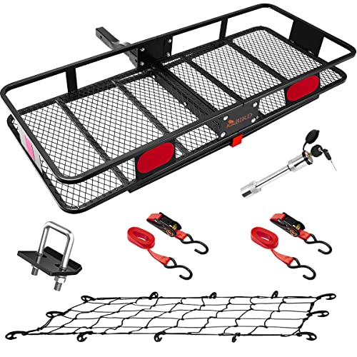 King Bird Folding Hitch Mount Cargo Carrier 60x24x6 with Hitch Lock & Hitch Stabilizer & Cargo