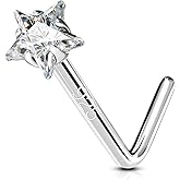 OUFER 925 Sterling Silver Nose Studs, L Shaped Nose Rings Studs, 20G Nostril Solid 3mm Star CZ Nose Piercing Jewelry, Nose Studs For Women Men (L - 3mm Star)