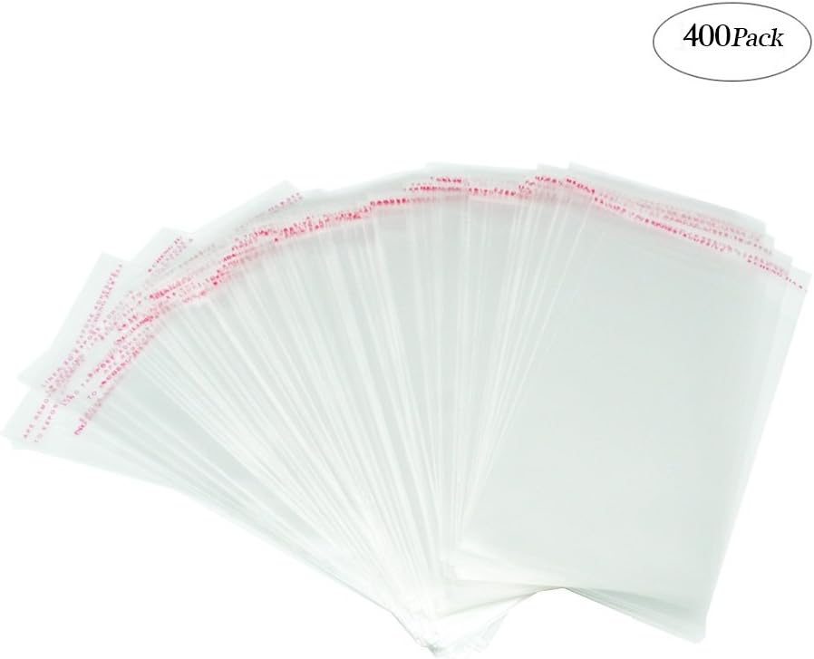 Winko 400 Pieces Clear Cellophane Treat Bags Self-adhesive Sealing OPP Plastic Bag for Wedding Cookie Favor Valentine Gifts (3.6 by 7.5 Inches)