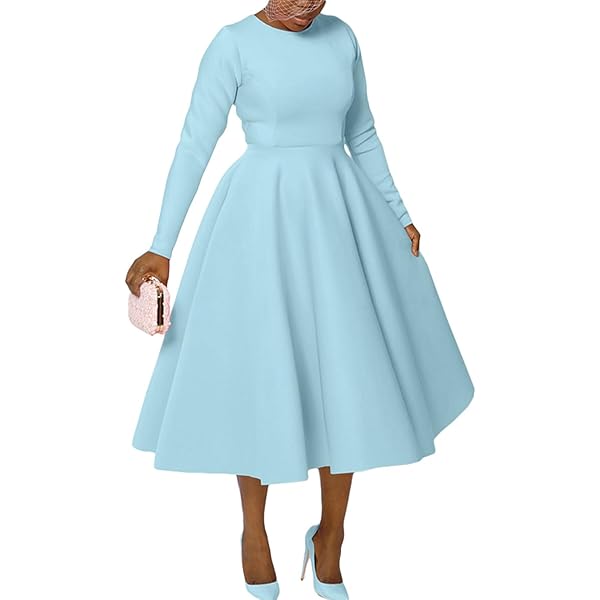 Women's Formal Church Dress Vintage Cocktail Pleated Long Sleeve A Line  Dresses 1950S Cocktail Swing Maxi Dress Black at Amazon Women's Clothing  store