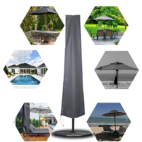 RICHIE Garden Parasol Cover for Garden Umbrella Covers Fit 2.5 to 4m Diameter Parasols 190x25x50cm Waterproof 600D Oxford PVC Coating with Heavy-duty Zip and Adjustable Drawstring Cord at Bottom, Grey