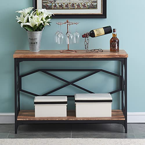 O&K Furniture Entryway Table with Storage Shelf, Rustic Narrow Sofa