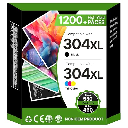 Washope 304XL Replacement for HP 304 XL Black and Colour Ink Cartridge for 304 Ink Compatible for HP Envy 5030 for Deskjet 3760 3720 2620 2625 2630 2635 Envy 5010 5020 5032 (1 Black, 1 Colour)
