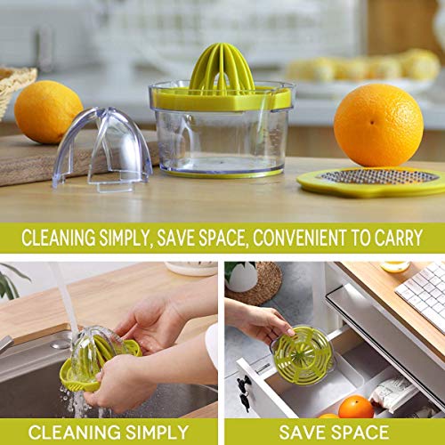 Citrus Lemon Orange Juicer, Manual Hand Squeezer with Built-in Measuring Cup and Grater 12OZ 4 in 1 Multi-function Manual Juicer with Multi-size Reamers, Egg Yolk Separator, Ginger Garlic Grater Green - Thumbnail 6