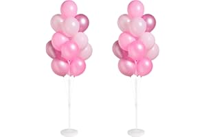 TOSUCED Balloon Stand Kit for Floor Set of 2,Pink Pearl Metallic 10inch Balloon Arch Column,Balloon Tower with Bases for Floor,Table Backdrop Decoration for Princess Party Baby Shower Birthday Graduation