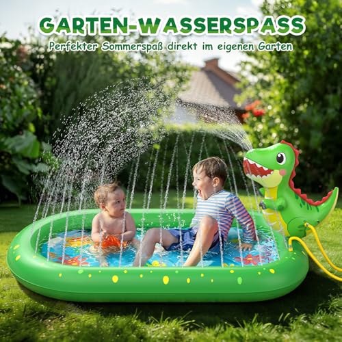 Planschbecken für Kinder, Aufblasbare Wassermatte für Kinder, Aufblasbares 3 in 1 Pool mit Dinosaurier Motiv, Wasserspielzeug für Sommer Garten Kinderpool, Geeignet für Jungen und Mädchen ab 1 Jahr