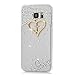 Galaxy S7 Edge Case (NOT for S7) - Mavis's Diary 3D Handmade Bling Crystal Golden Love Heart Cross with Shiny Diamonds Gems Clear Cover Hard PC Case for Samsung Galaxy S7 Edge