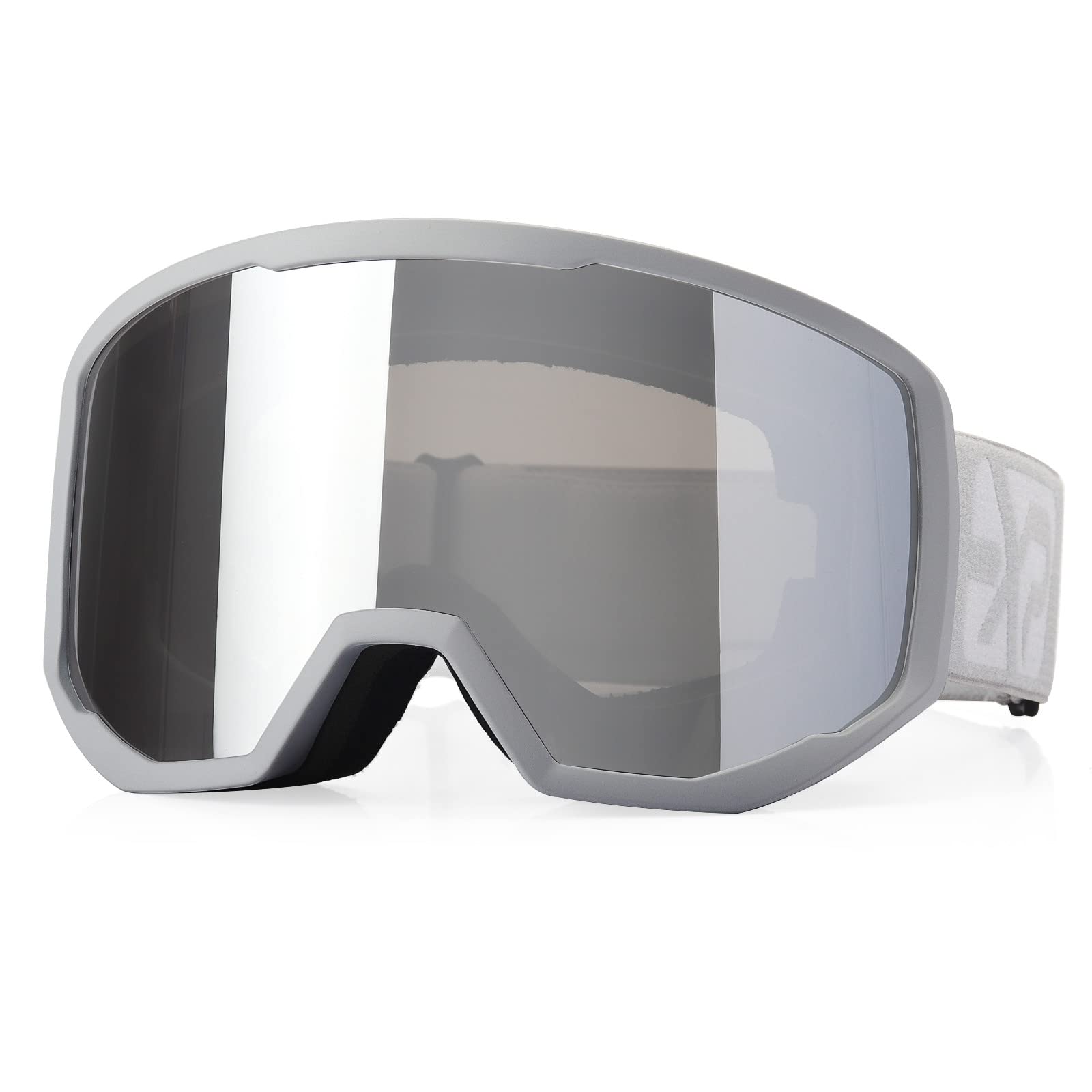 EXP VISION Ski Goggles, Anti fog Snow Snowboard Goggle OTG Dual lens with 100% UV400 Protection for Men Women (Grey Frame-Silver)