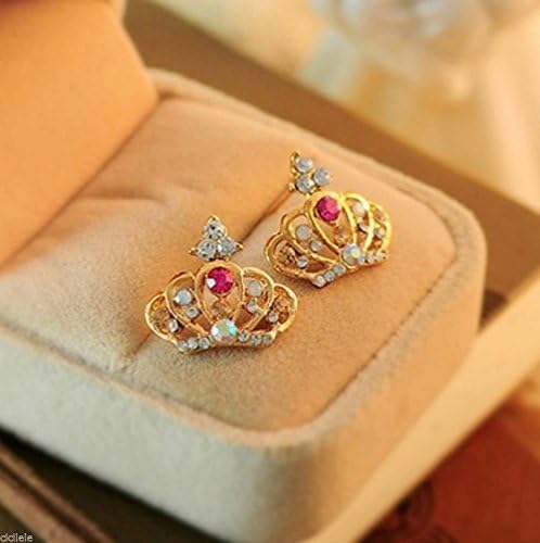 New Fashion 1pair Crown Women Lady Elegant Crystal Rhinestone Ear Stud Earrings NN.