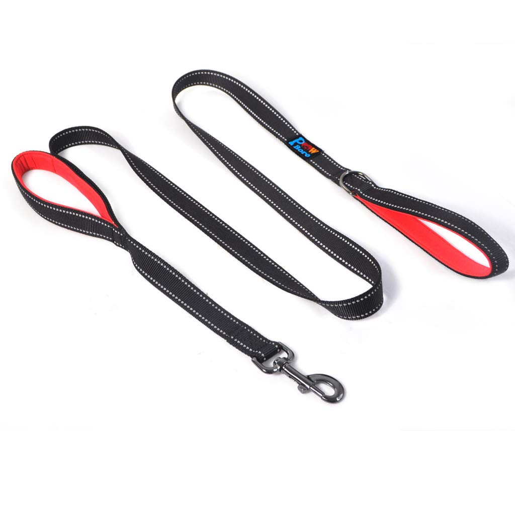 Powboro Double Handle Dog Lead, 6ft Long, Two Handle, Reflective Stitching, Heavy Duty for Small, Large or Medium Dogs, Safety Training Walking Hiking (Black)
