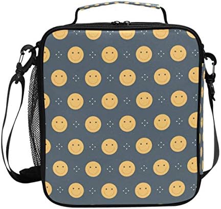 FOLPPLY Funny Yellow Emoji Smily Face Pattern Lunch Bag, Zipper Insulated Cooler Tote Bag, Lunchbox Meal Prep Handbag for Picnic School Boy Girl
