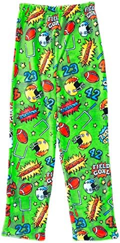 Prince of Sleep Plush Pajama Pants - Fleece PJs for Boys, Green - Football, Boys' 8