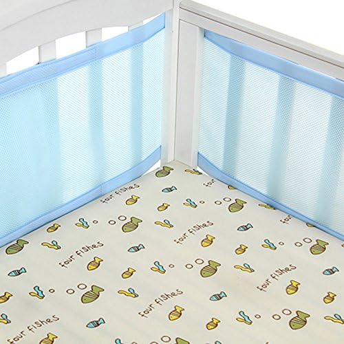 Baby Bumper Breathable Mesh Crib Liner Bed Cradle Crib for Kids' Bed Safety Rails Blue