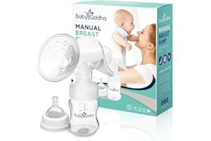 BabyBuddha Manual Breast Pump - Single Hand Pump Breastmilk - Cordless; No Electricity or Batteries Required - with Soft Massage Cushion for Comfort - Quiet, Lightweight, Dishwasher Safe - BPA Free