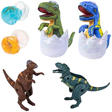 Stuffed Dinosaur T-Rex Eggs, Slime and Toys 6 Piece Gift PlaySet with Dino Slime and Transformer Figures