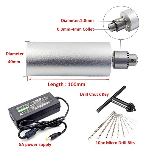 Eyech Micro Aluminum Hand Portable Handheld Drill Mini Electric Hand Drill with 10Pcs Drill Bits -(0.3-4mm) Included 5A Power Supply - Thumbnail 2