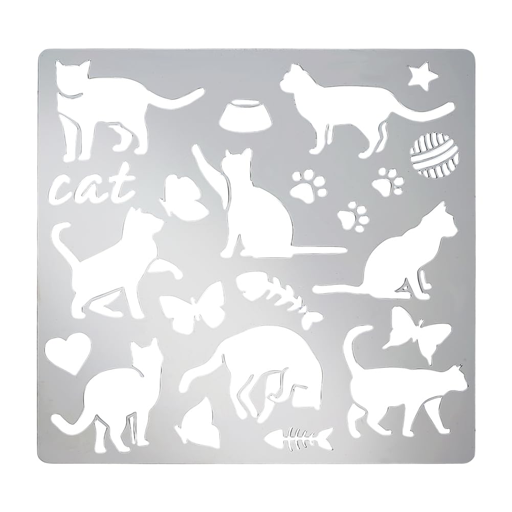 FINGERINSPIRE Cat Paw Metal Stencil Butterfly and Herringbone Pattern for Scrapbooking Drawing Engraving Pyrography Journal