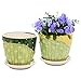 MyGift 4-Inch Decorative Green & Yellow Bamboo Designed Ceramic Flower Pots with Attached Saucer, Set of 2