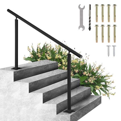 VEVOR Main Courante Escalier 152,8 x 91 cm Rampe Escalier Noir Capacité de 70 kg Balustrade Escalier 0 à 5 Étapes Aluminium Robuste Accessoires Complets pour Divers Escaliers Intérieurs et Extérieurs