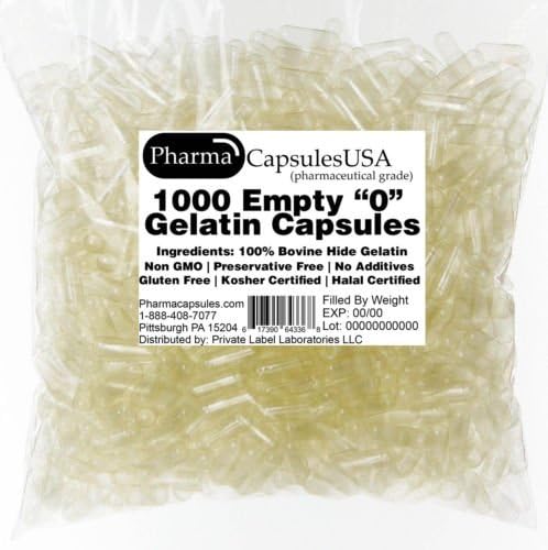 PharmaCapsules USA Empty Gelatin Capsules (0, Quantity 1000)