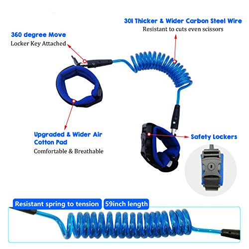 Toddler Safety Leash for Kids & Child | Baby Wrist Leash for Walkling - Upgarded Version with Lock-Blue