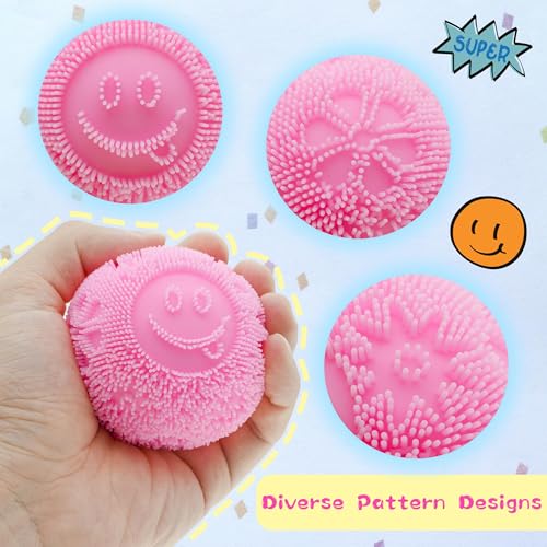 Last Page® Pink Fuzz Squishy Stress Ball - Velvet Texture and Soft Cloud Squish - Fidget Toy with Smiley Face for Anxiety Relief, Sensory Play for Kids & Adults, Perfect for Office & School