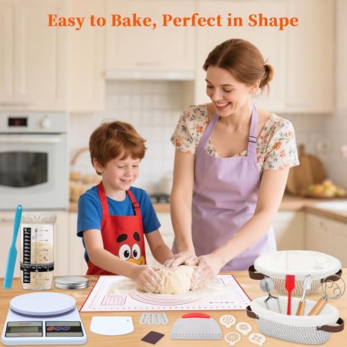 38 Pcs Sourdough Starter Kit for Beginners, Sourdough Bread Baking Supplies Set with 10'' Round & Oval Banneton Proofing Baskets, Starter Jars, Liners, Covers & Artisan Bread Baking Tools