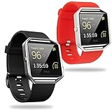 Fitbit Blaze Accessory Band, Engive Classic Soft Flexible Silicone Replacement Sport Bracelet Smart Watch Accessories Strap Bands for Fitbit Blaze Smart Fitness Watch (Small, Black&Red)
