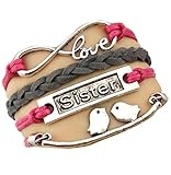 ACUNION Handmade Infinity Sister Kiss Love Birds Charm Friendship Gift - Fashion Personalized Leather Bracelet