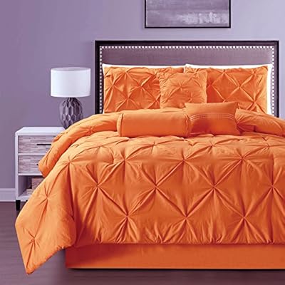 Grand Linen Solid Pinch Pleat Duvet Cover Set Twin 5 Piece