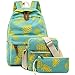 Bookbag School Backpack Girls Cute Schoolbag for 15 inch Laptop backpack set (Water blue A002 yellow pineapple)