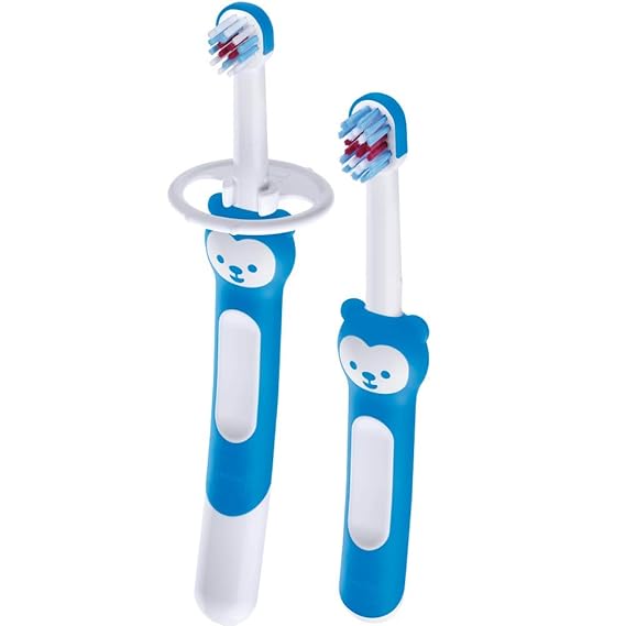 MAM Learn to Brush Set, Two Baby Toothbrushes With Safety Shields
