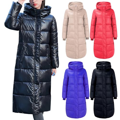 Winter Coats for Women Uk Long Women's Long Winter Coat Waterproof Puffer Quilted Coats Thickened Warm Hooded Padded Jackets Ladies Longline Outerwear Jacket Jackets for Women Uk
