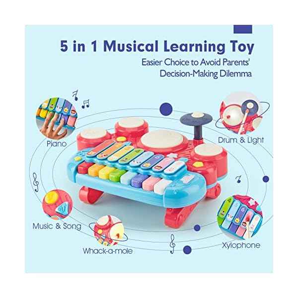 CubicFun-5-in-1-Baby-Musical-Instruments-Toddler-Toys-for-1-Year-Old-Girls-Multi-Function-Piano-Drum-Set-Early-Development-Activity-Toys-Baby-Toys-for-12-Months-2-3-4-5-6-Year-Old-Girls-Boys-Gifts 5 in 1 Baby Musical Instruments Toddler Toys for 1 Year Old Girls, Multi-Function Piano Drum Set Early Development…
