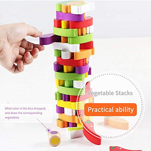 Wooden Stacking Board Games with Fruit and Colours Tumble Tower Game