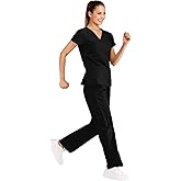 Minty Mint Women's V Neck Solid Stretch Medical Scrub Set