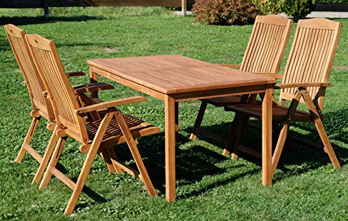 ASS Teak Set Gartengarnitur Alpen Tisch 150x80 cm und 4 Tobago Sessel Serie JAV – Bild 3
