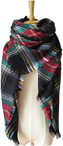 WINCAN Soft Warm Tartan Plaid Scarf Shawl Cape Blanket Scarves Fashion Wrap (dark green)